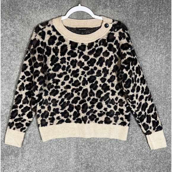 Ann Taylor Animal Print Faux‎ Fur Ribbed Pullover Sweater Womens Size Medium - Picture 1 of 9